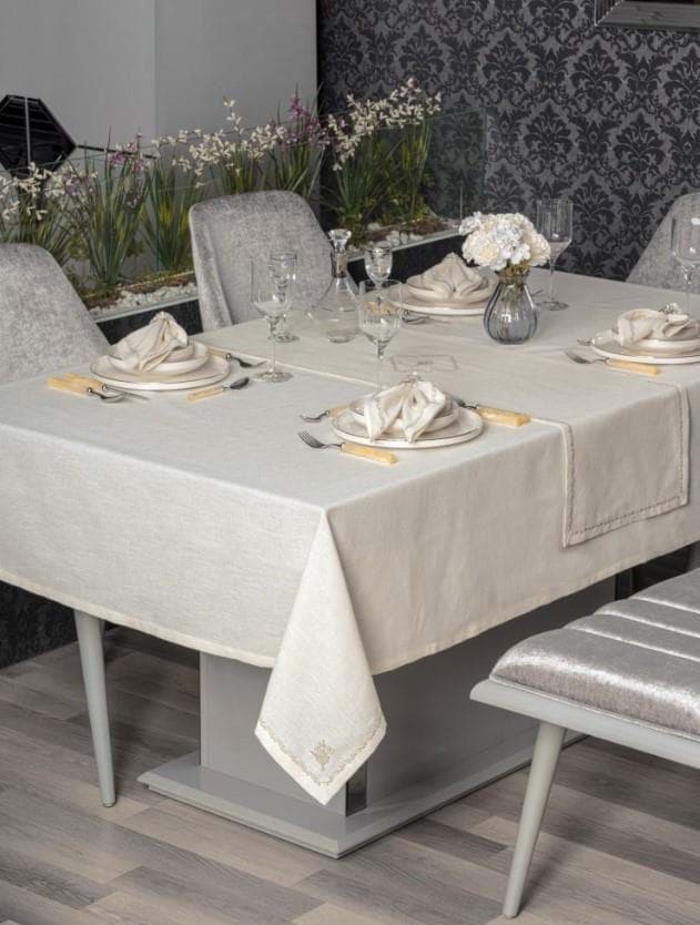 Picture of Cotton Box Pera Ecru 8 Piece Linen Table Cart