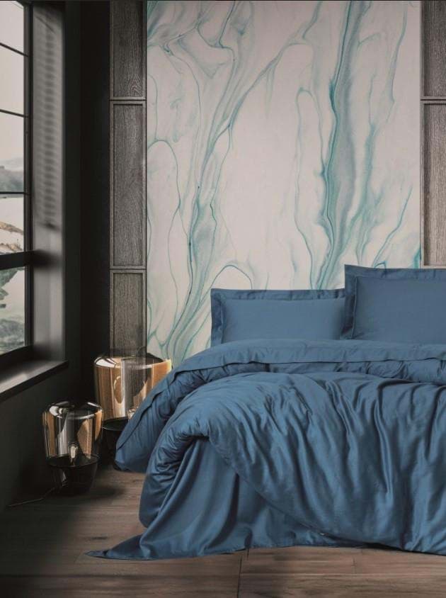 Picture of Cotton Box Single Satin Duvet Cover Set Elegante Blue