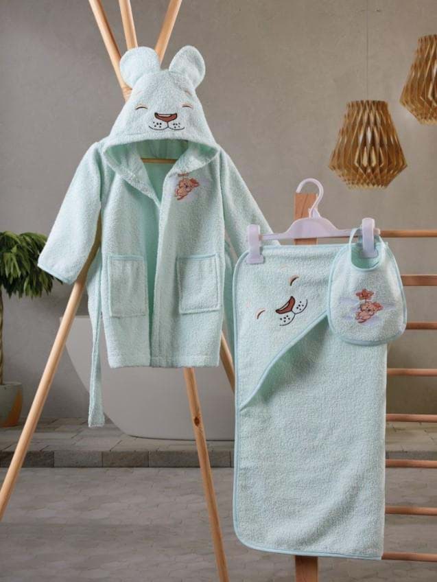 Picture of Cotton Box Baby Bathrobe Set Aslan Mint