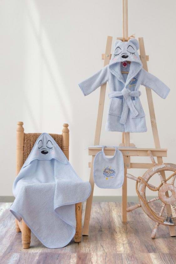 Picture of Cotton Box Baby Bathrobe Set Bear Blue