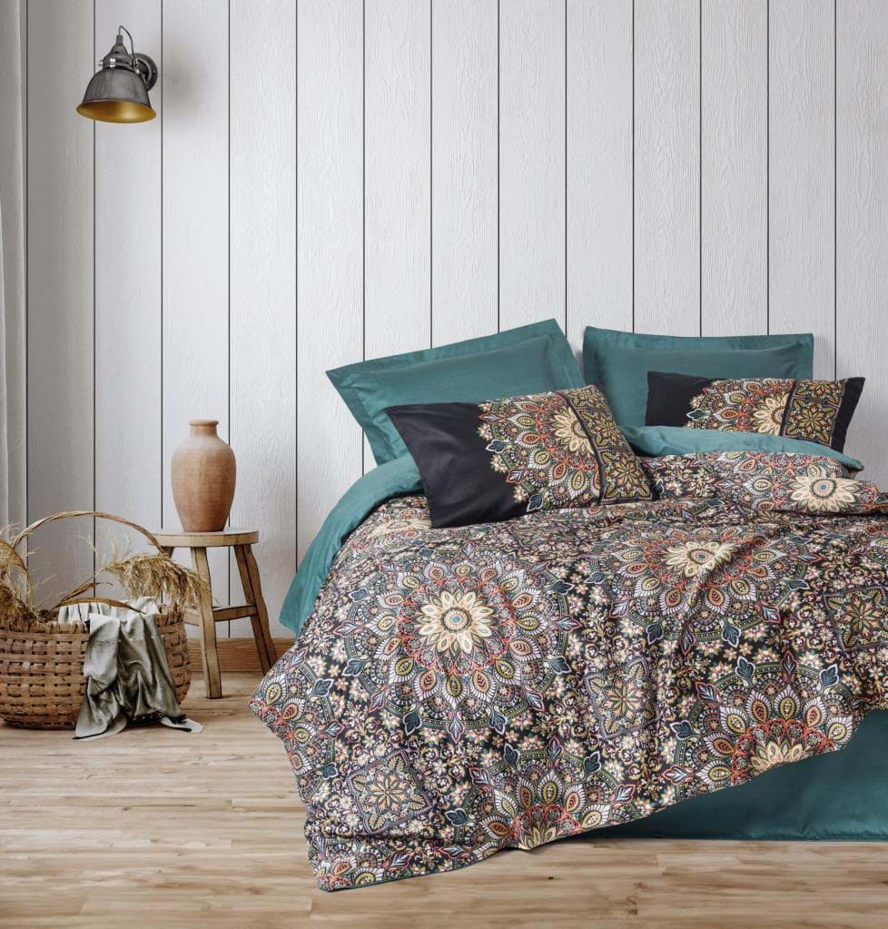 Picture of Cotton Box Double Satin Duvet Cover Set Ornate Petroleum