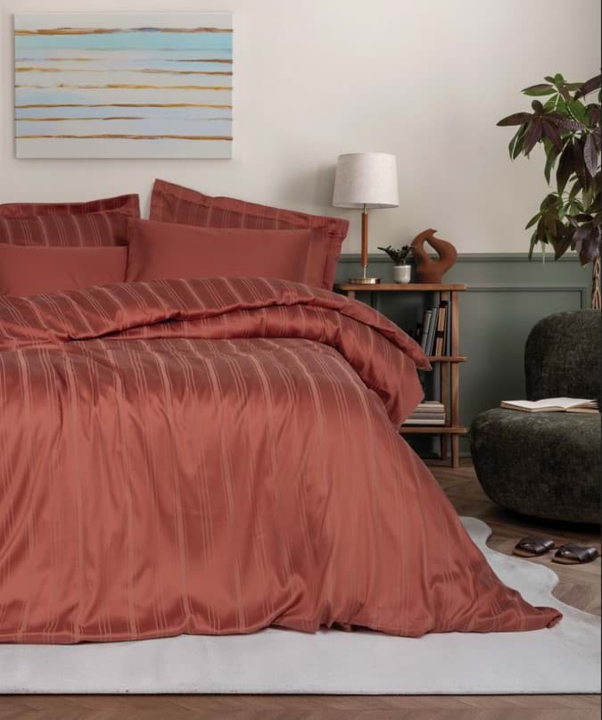 Picture of Cotton Box Double Smart Stripe Bamboo Satin Duvet Cover Set Tile