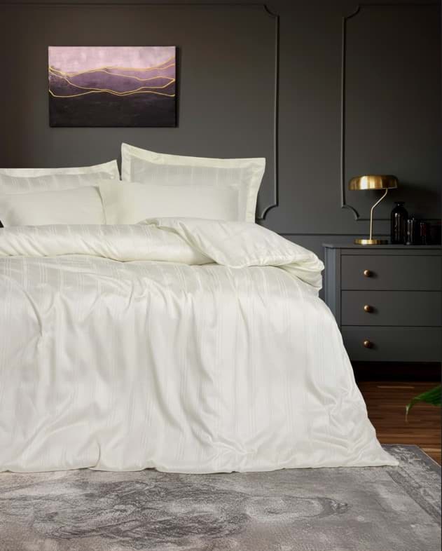 Picture of Cotton Box Double Smart Stripe Bamboo Satin Duvet Cover Set Beige