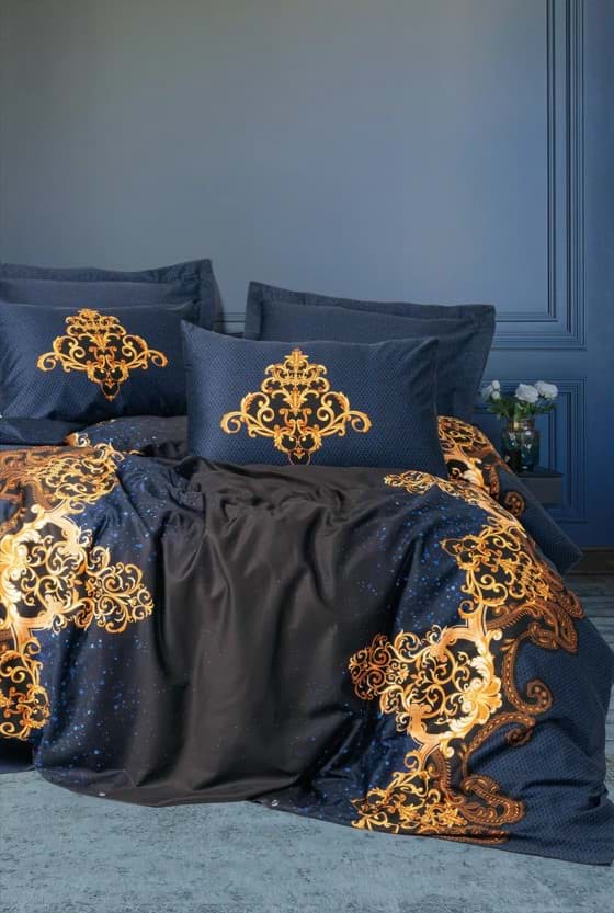 Picture of Cotton Box Palace Satin Double Duvet Cover Set Tuts Navy blue