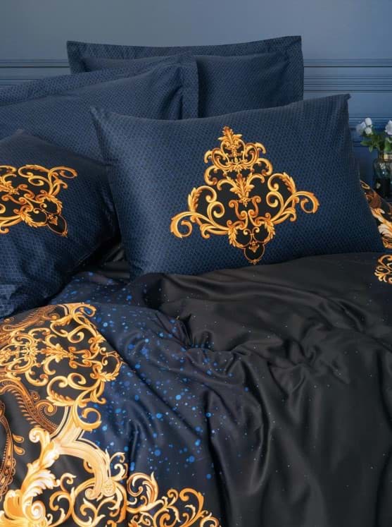 Picture of Cotton Box Palace Satin Double Duvet Cover Set Tuts Navy blue