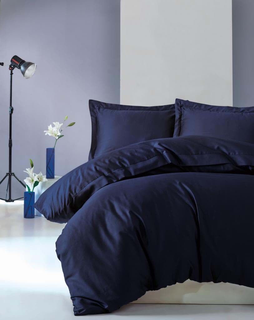 Picture of Cotton Box Single Satin Duvet Cover Set Elegante Navy blue