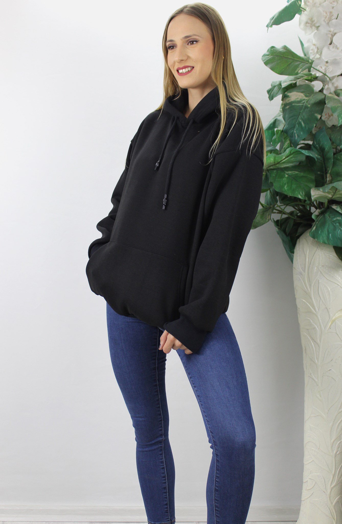 Üç İplik Kapşonlu Sweat Siyah - 2410.2022 resmi