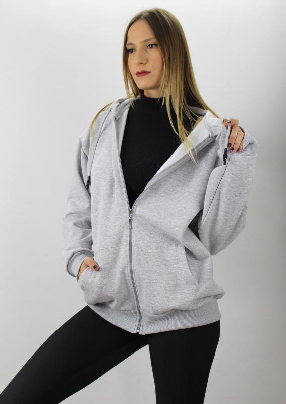 Fermuarlı Üç İplik Kapşonlu Sweat Gri - 2810.2022 resmi