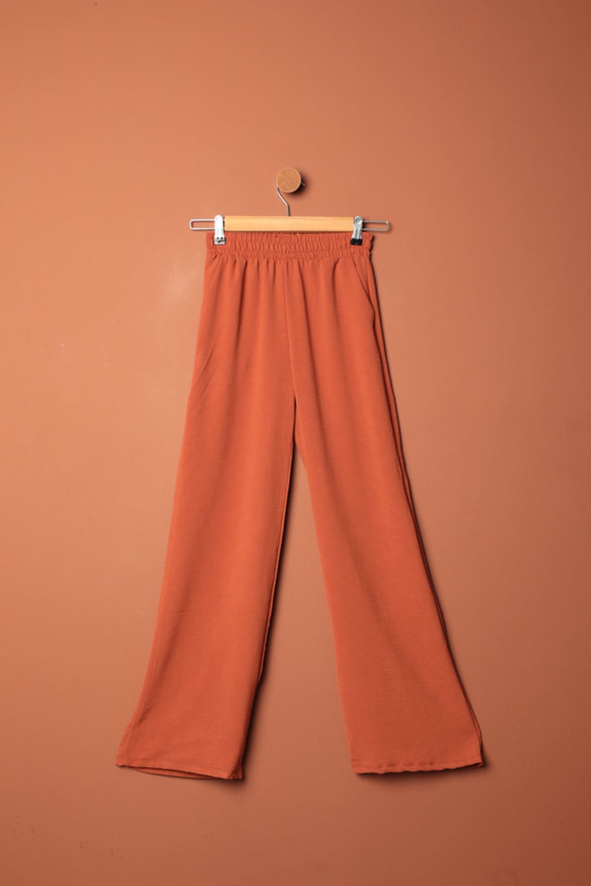 Aerobin Kumaş Bol Paça Kadın Pantolon-Kiremit resmi