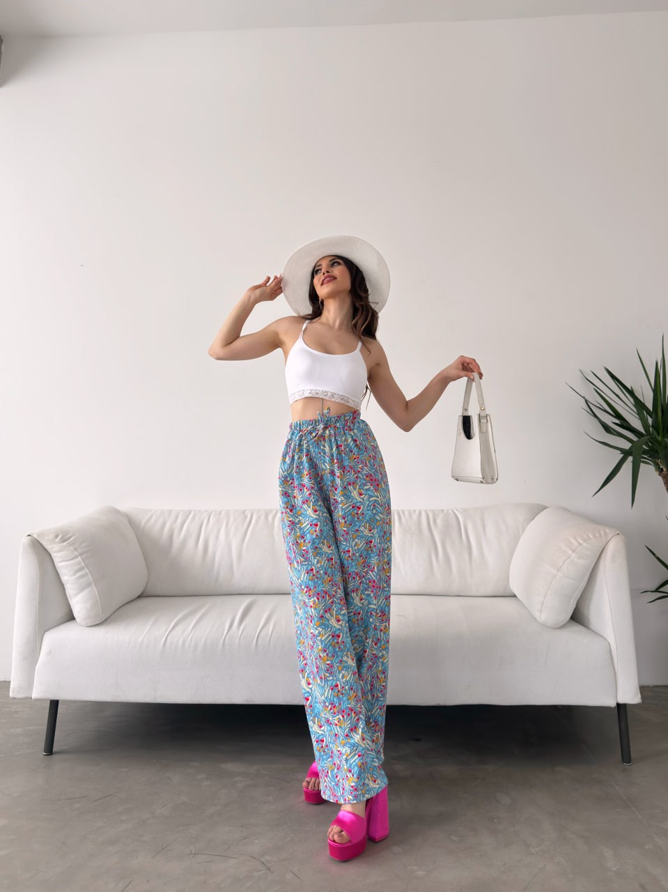 Desenli Beli Lastikli Bürümcük Pantolon resmi