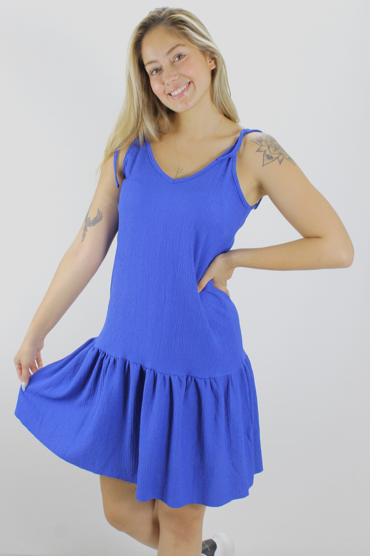 Krinkıl İp Askılı Elbise Mavi - 1456.65 resmi