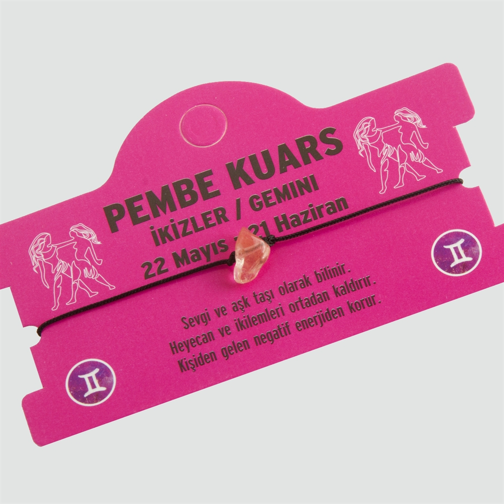 Picture of Pembe Kuars Doğal Taşlı İkizler Burç Bileklik - DL0101