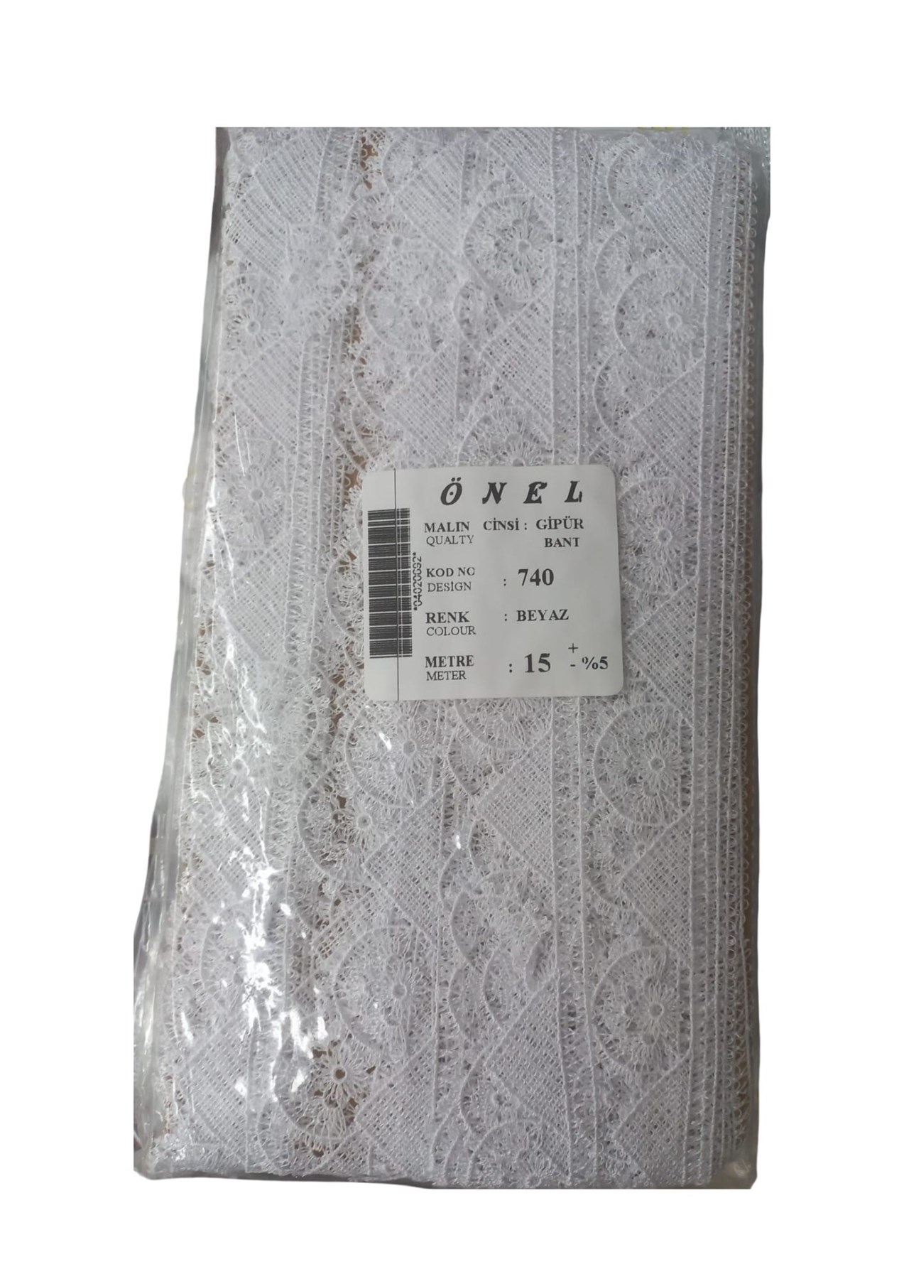 Dantel Polyester Güpür Bant Beyaz 15 Metre En 5 cm ON-740-B resmi