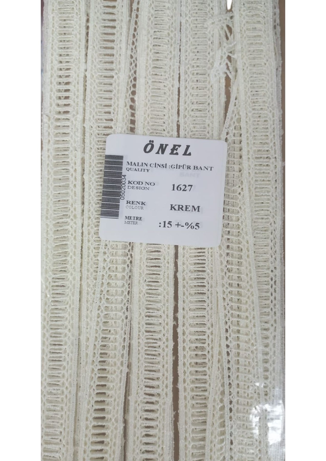 Dantel Polyester Güpür Bant Krem 15 Metre En 3 cm ON-1627-KR resmi