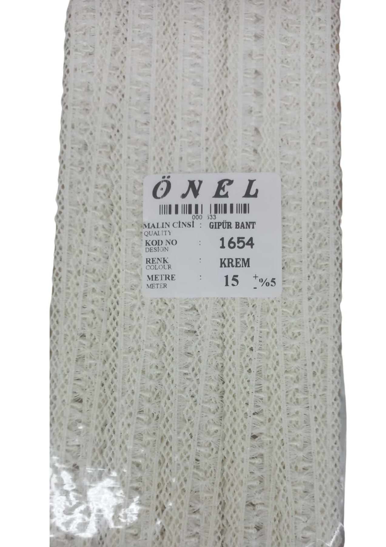 Dantel Polyester Güpür Bant Krem 15 Metre En 3 cm ON-1654-K resmi