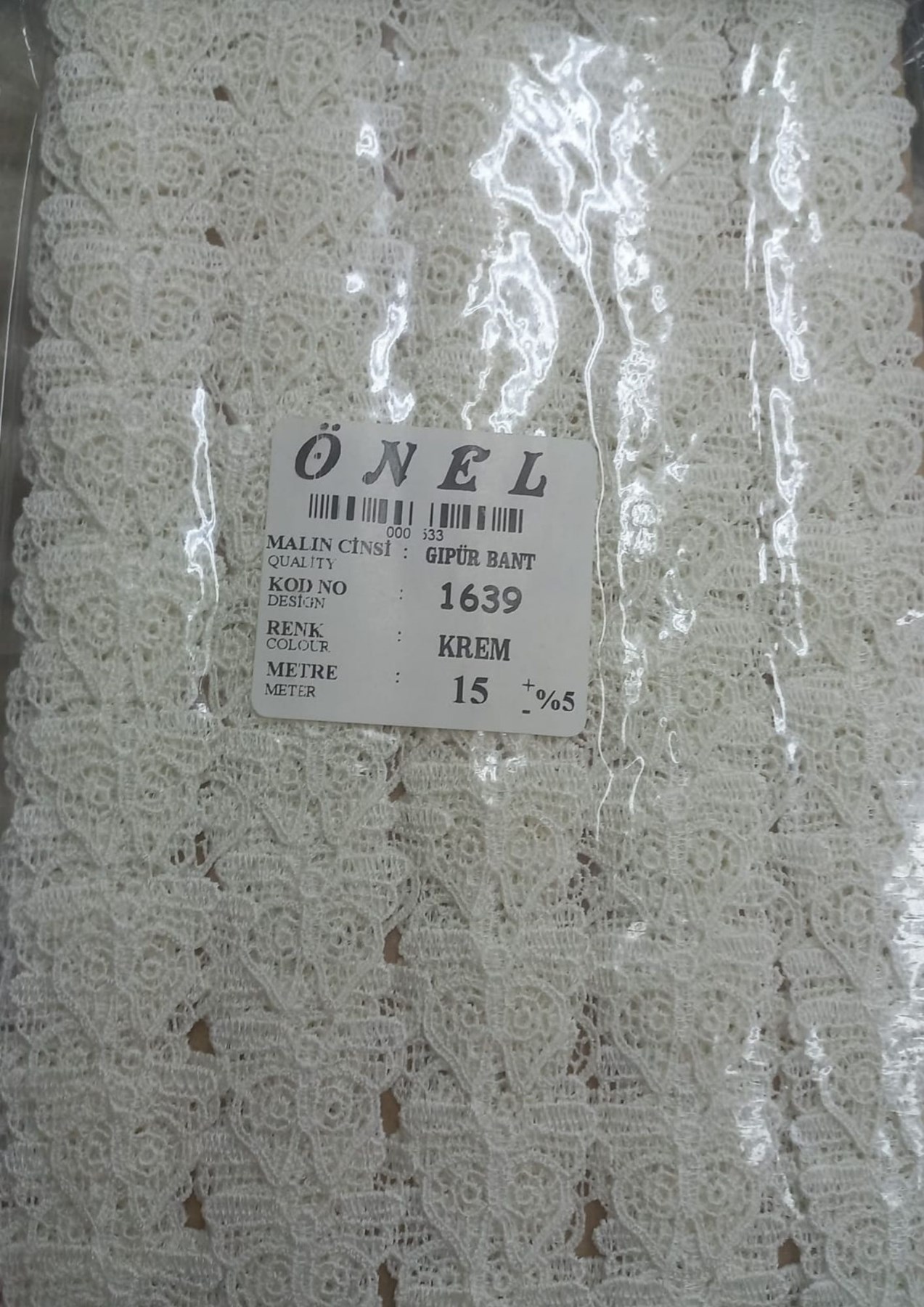 Dantel Polyester Güpür Bant Krem 15 Metre En 6 cm ON-1639-KR resmi