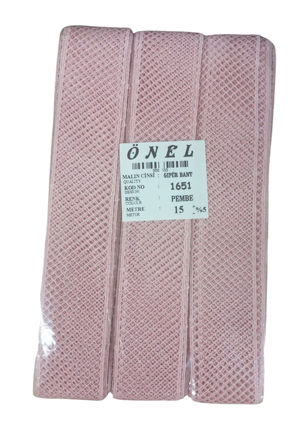 Dantel Polyester Güpür Bant Pembe 15 Metre En 3 cm ON-1651-P resmi