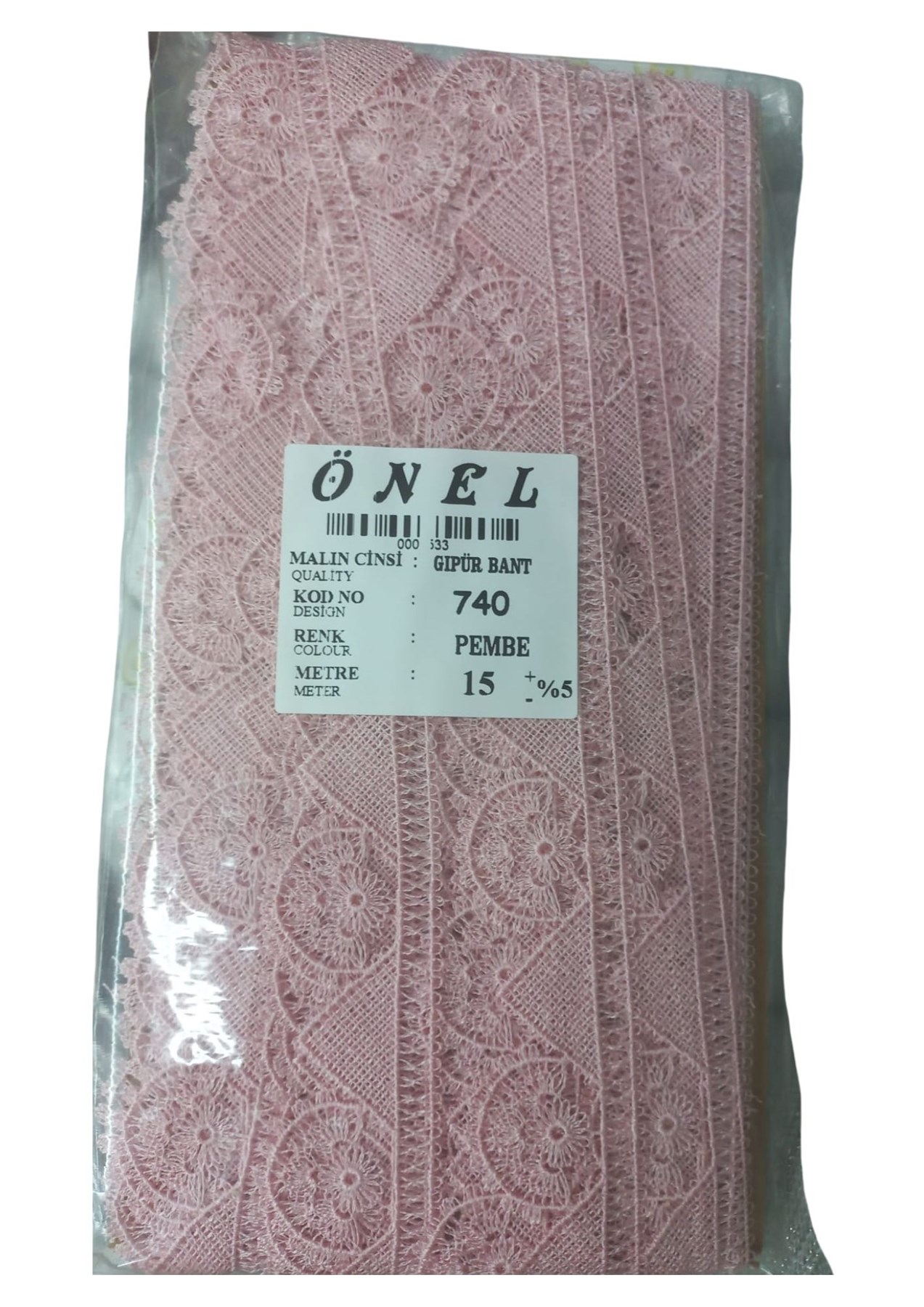 Dantel Polyester Güpür Bant Pembe 15 Metre En 3 cm ON-740-P resmi