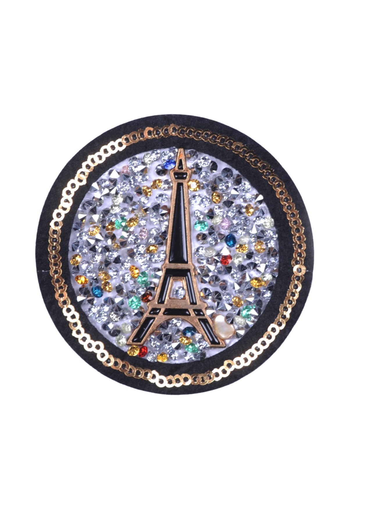 Aplike Ütü İle Yapışan Taşlı Eyfel Kulesi Siyah Arma 6 cm resmi