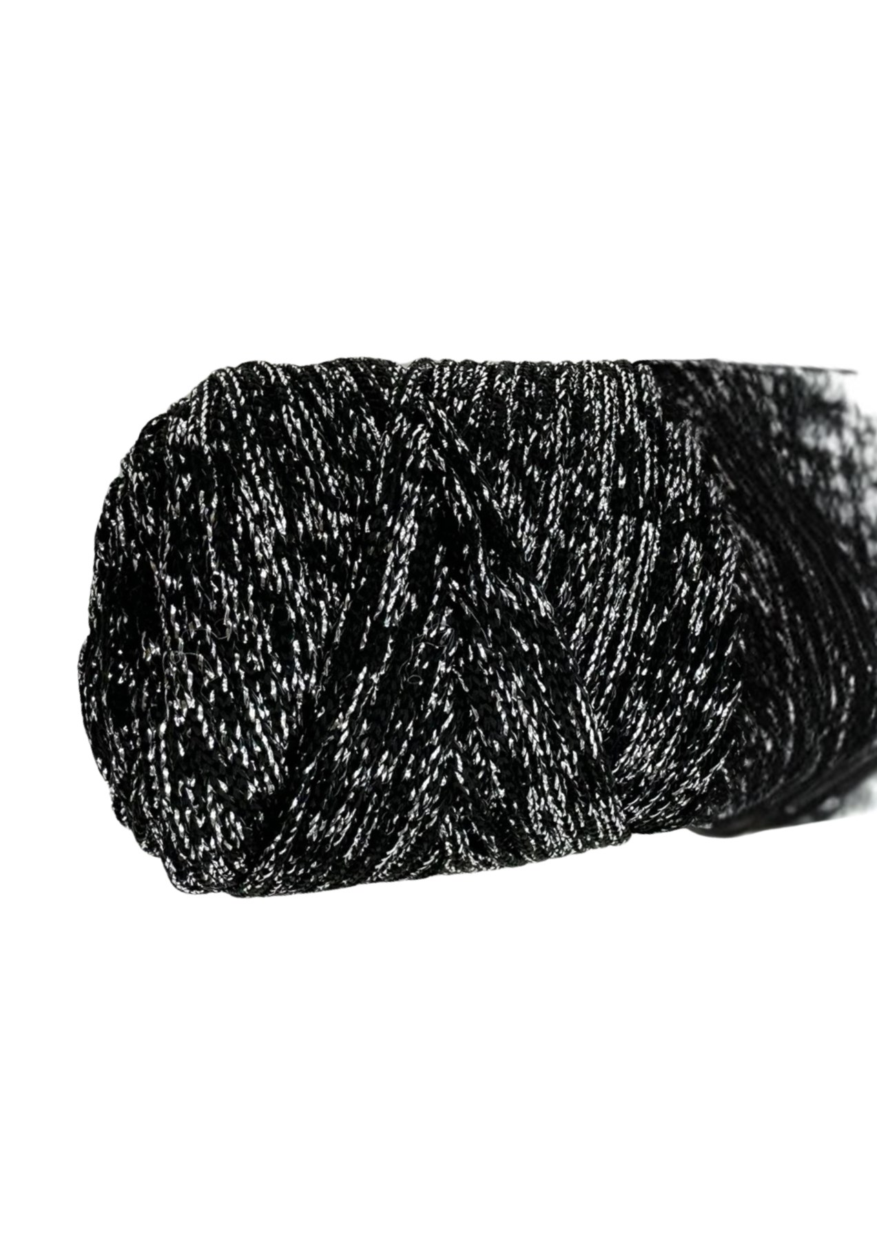Makrome İpi 3mm Polyester Siyah Gümüş  Simli resmi