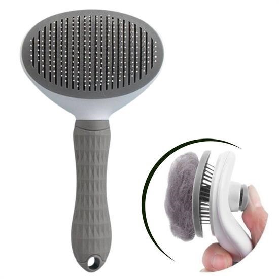 Turkish E Market® Kedi Köpek Tüy Toplayıcı Kendini Temizleyebilen Ergonomik Rahat Evcil Hayvan Tarağı Gri resmi