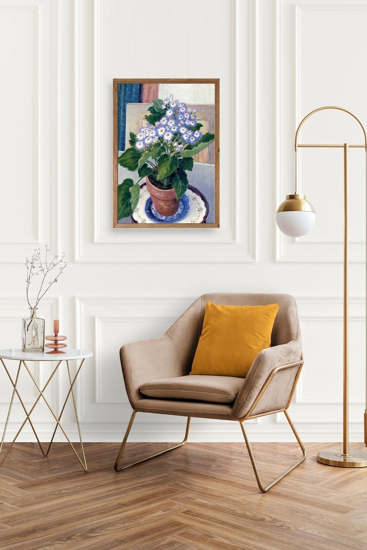 Saksıdaki Çiçek Ahşap Çerçeveli Tablo resmi