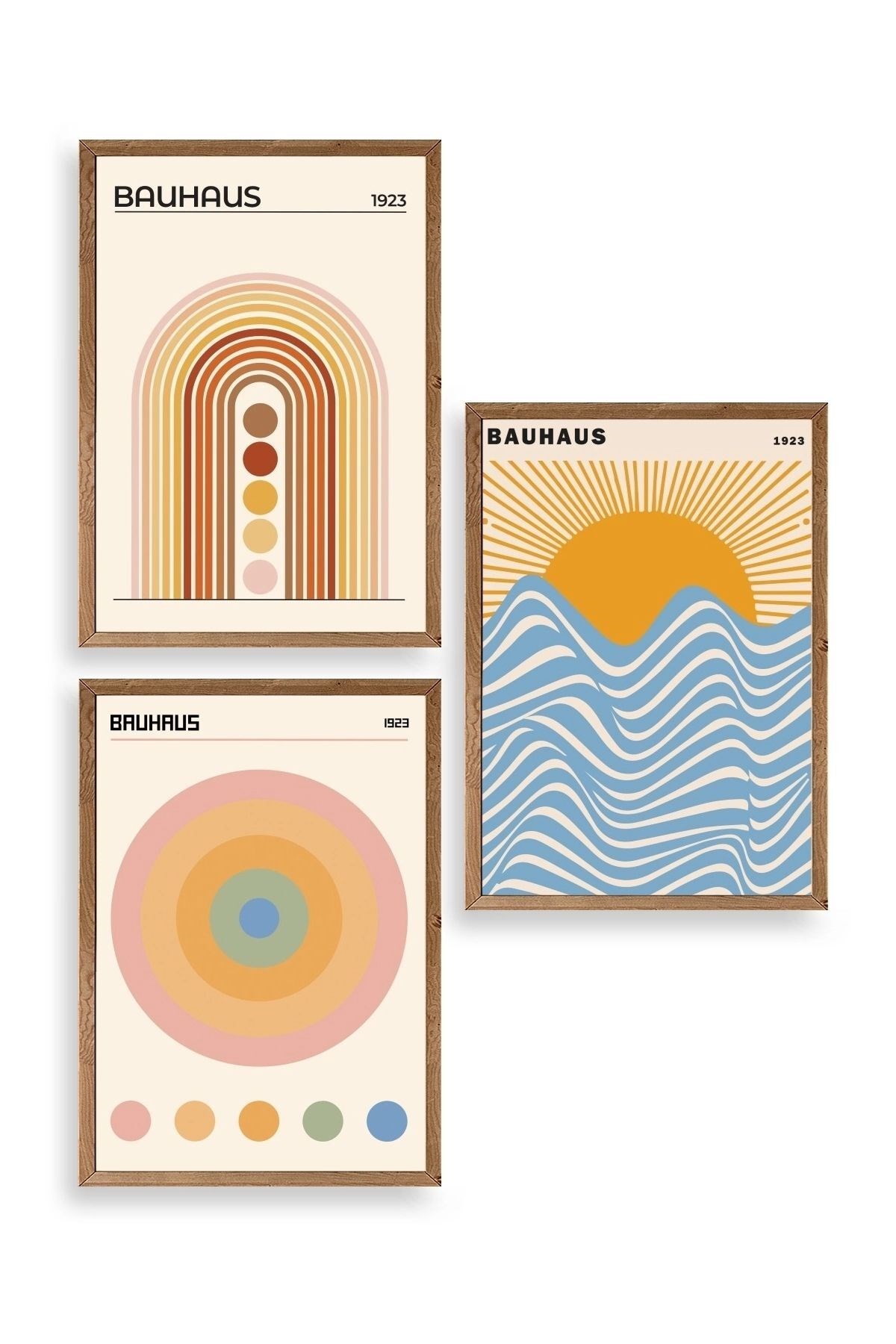 Bauhaus Üçlü Ahşap Çerçeveli Tablo resmi