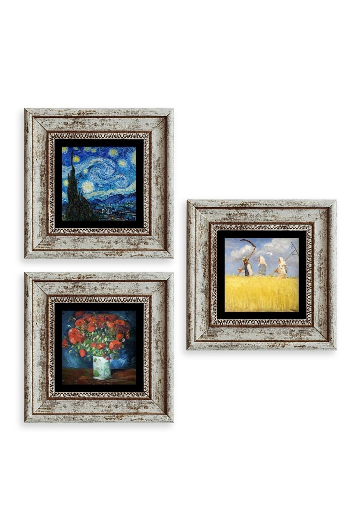 Van Gogh 3 lü Set Çerçeveli Taş Tablo resmi