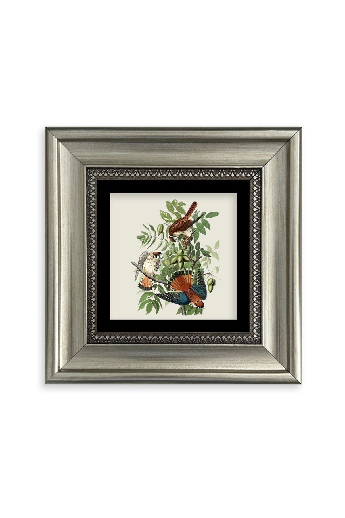 Kuş ve Yapraklar Çerçeveli Taş Tablo resmi