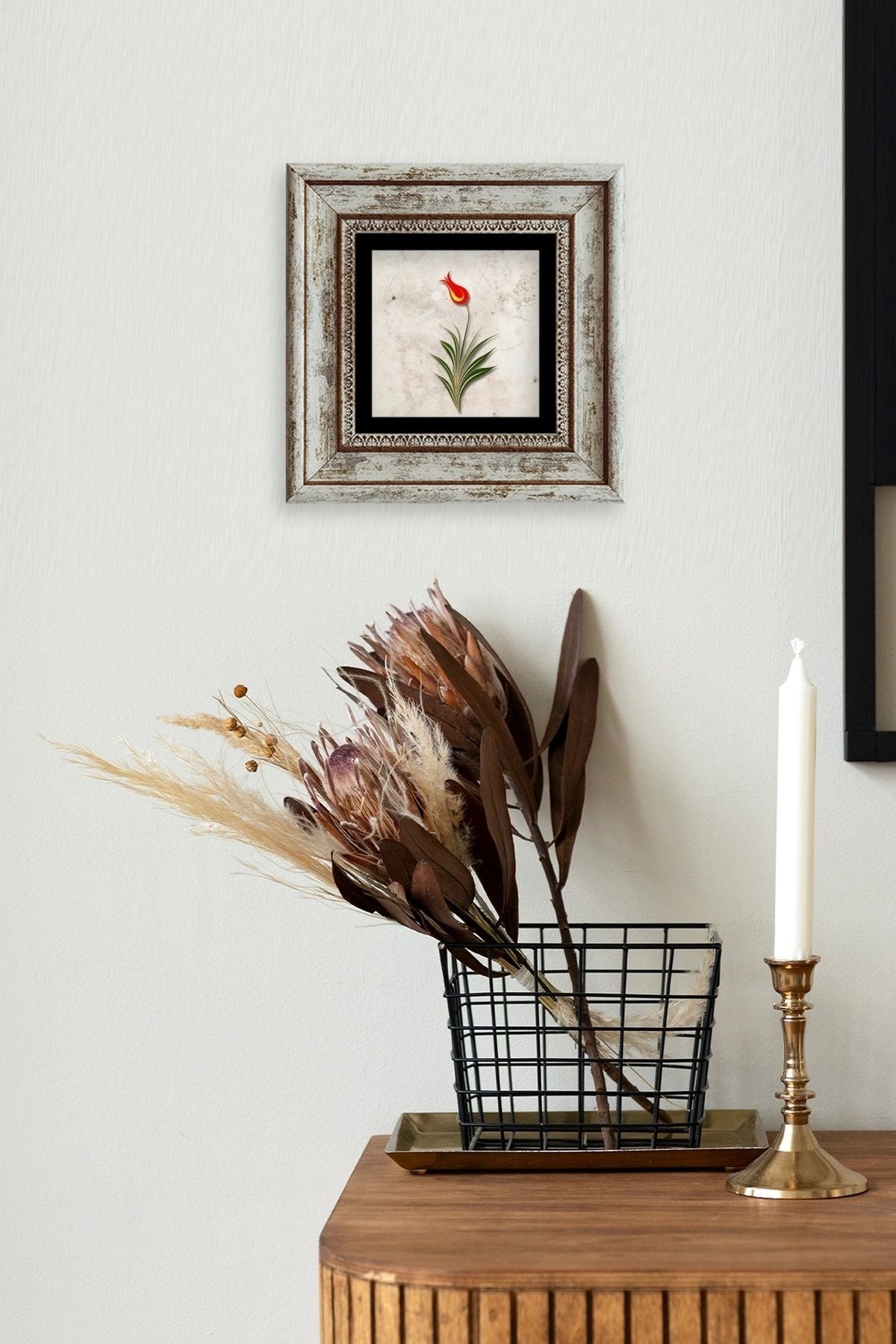 Ebru Lale Çerçeveli Taş Tablo resmi