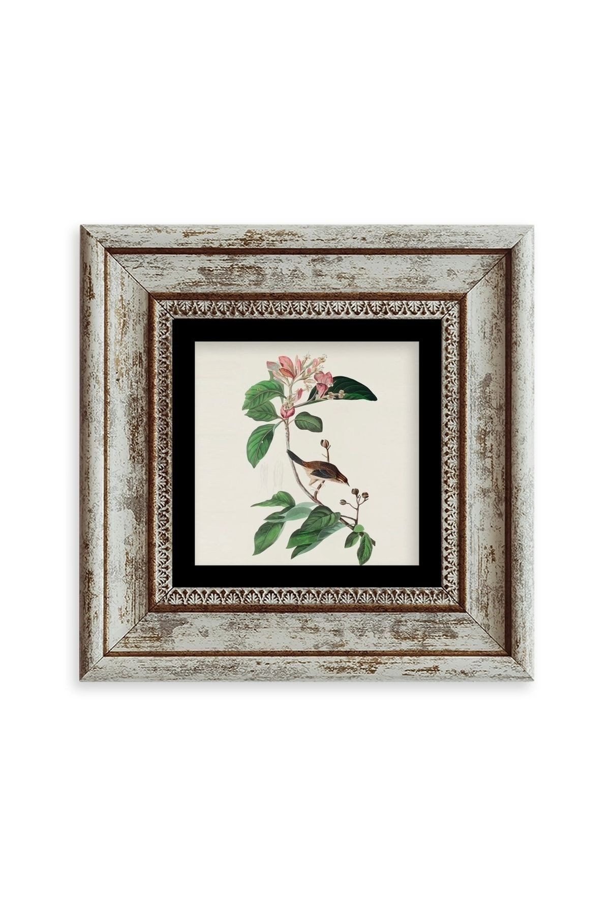 Yapraklar ve Kuş Çerçeveli Taş Tablo resmi