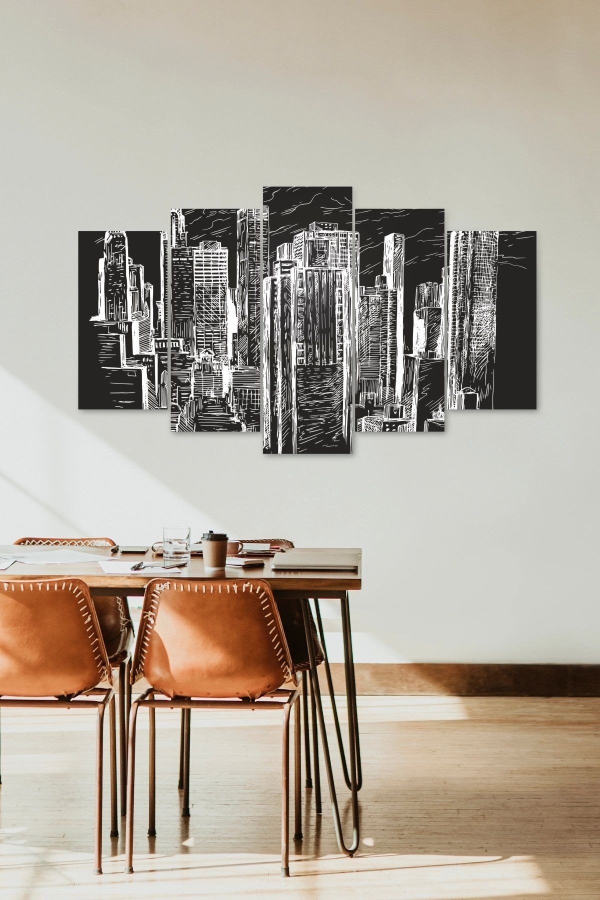 Binalar Manzara 5 Parçalı Mdf Tablo resmi