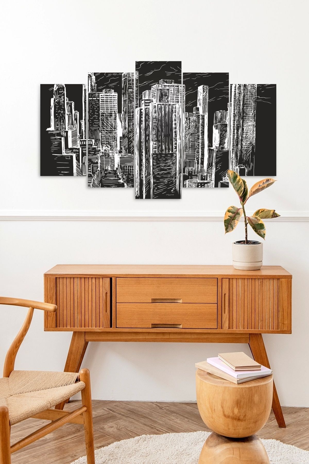 Binalar Manzara 5 Parçalı Mdf Tablo resmi