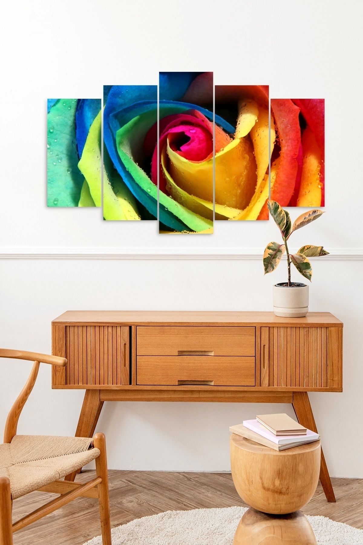 Gül Manzarası Retro 5 Parçalı Mdf Tablo resmi