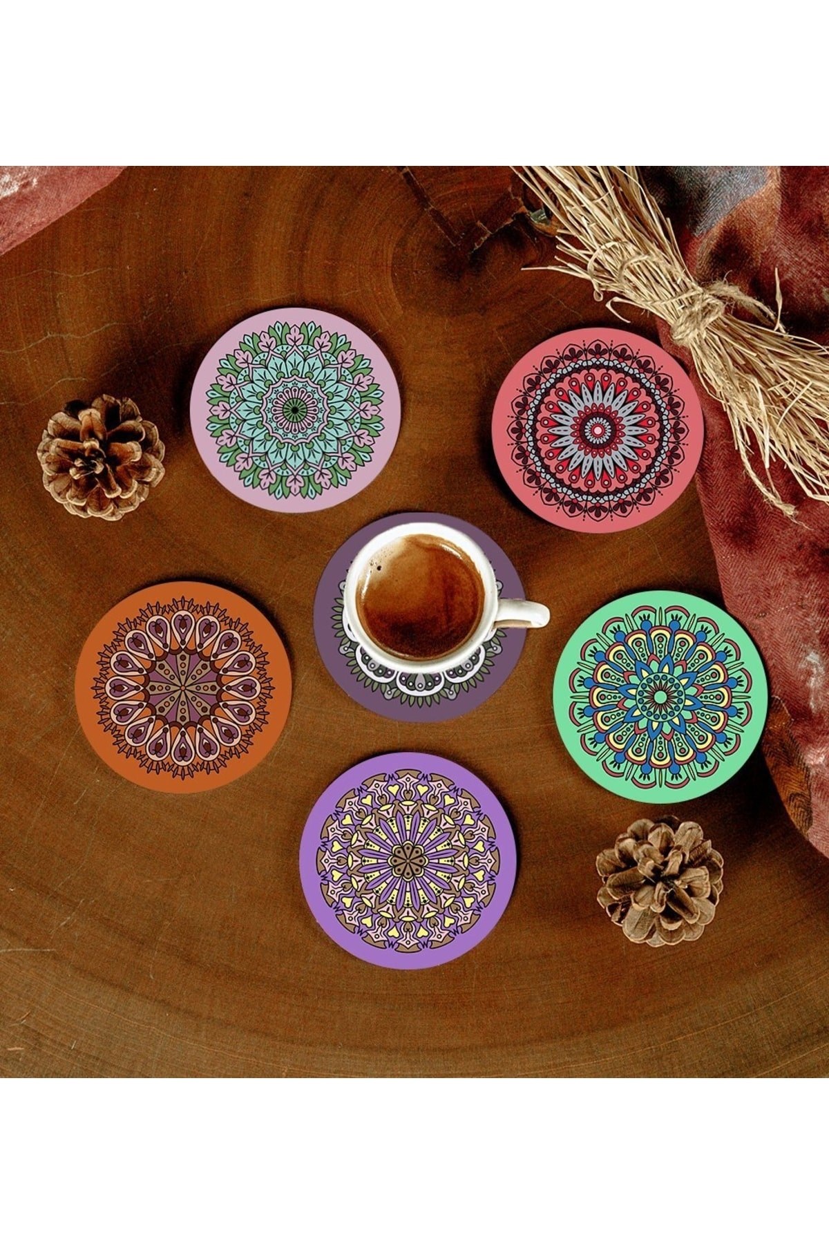 6 Adet Desenli Mdf Bardak Altlığı resmi