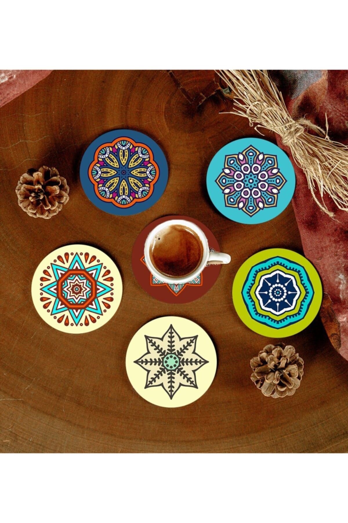 6 Adet Desenli Mdf Bardak Altlığı resmi