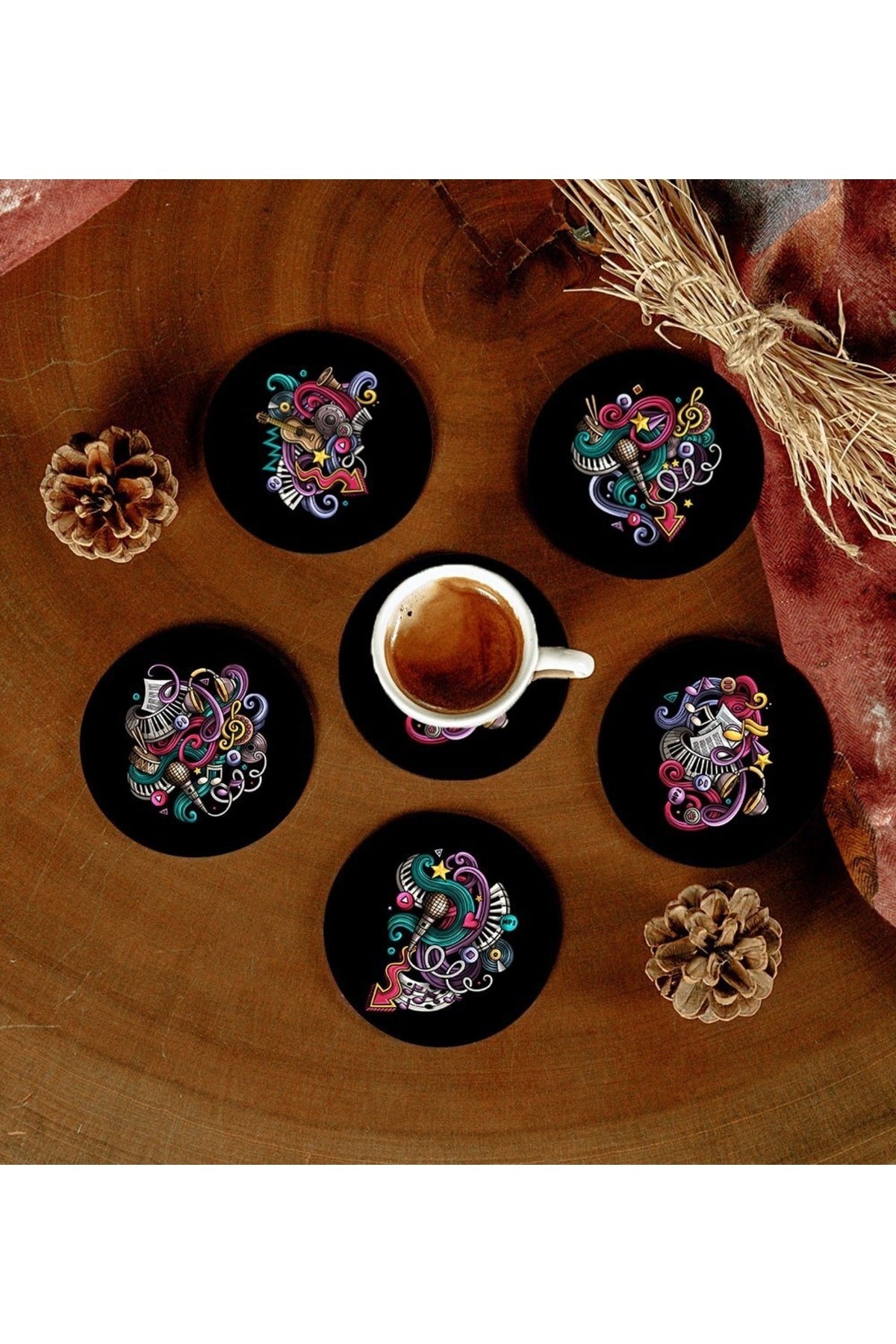 6 Adet Desenli Mdf Bardak Altlığı resmi