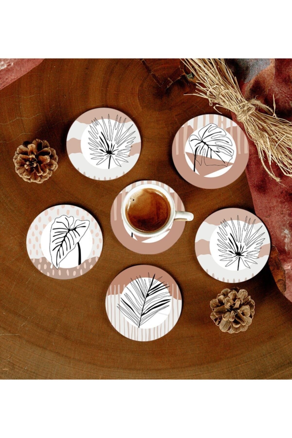 6 Adet Desenli Mdf Bardak Altlığı resmi