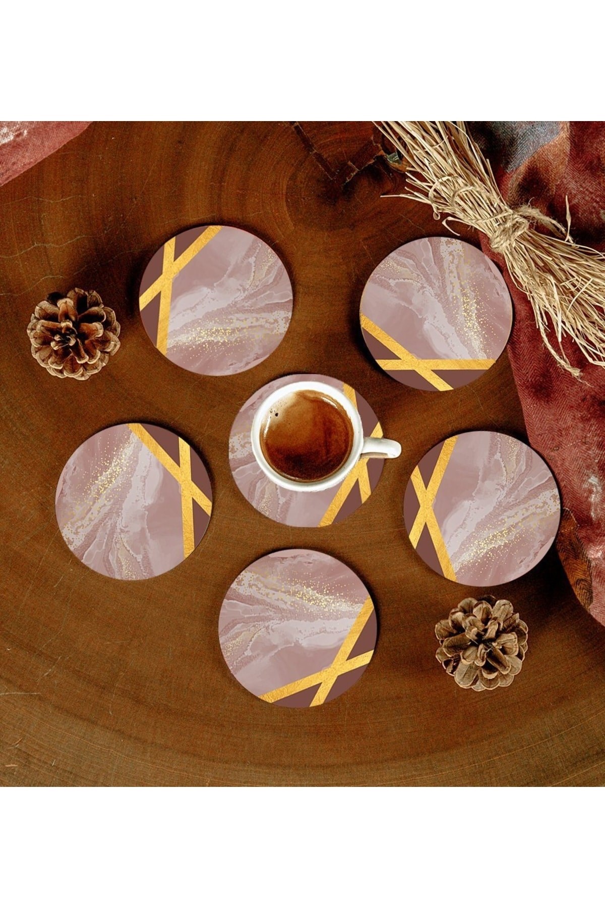6 Adet Desenli Mdf Bardak Altlığı resmi