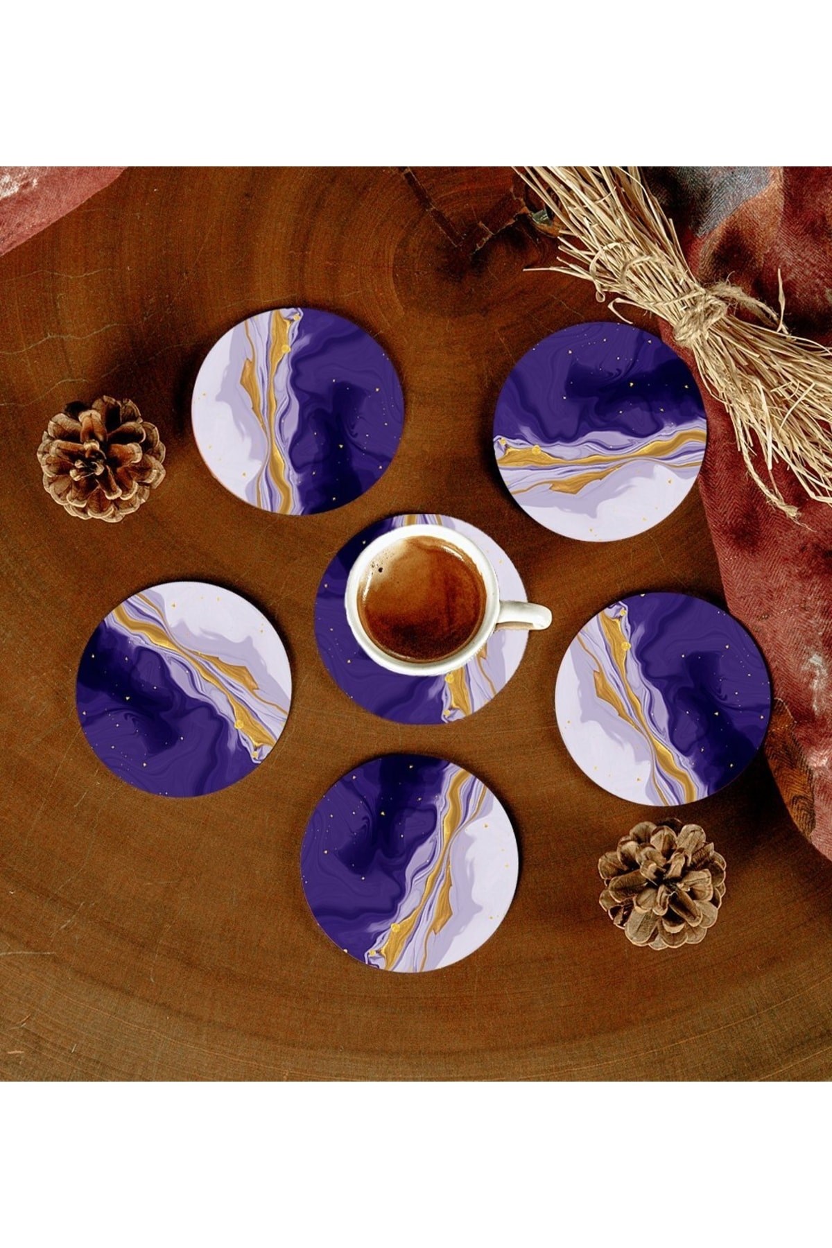 6 Adet Desenli Mdf Bardak Altlığı resmi