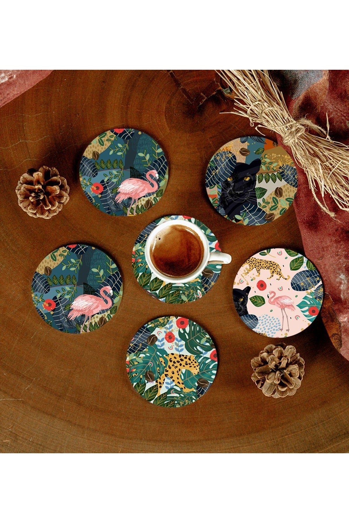 6 Adet Desenli Mdf Bardak Altlığı resmi