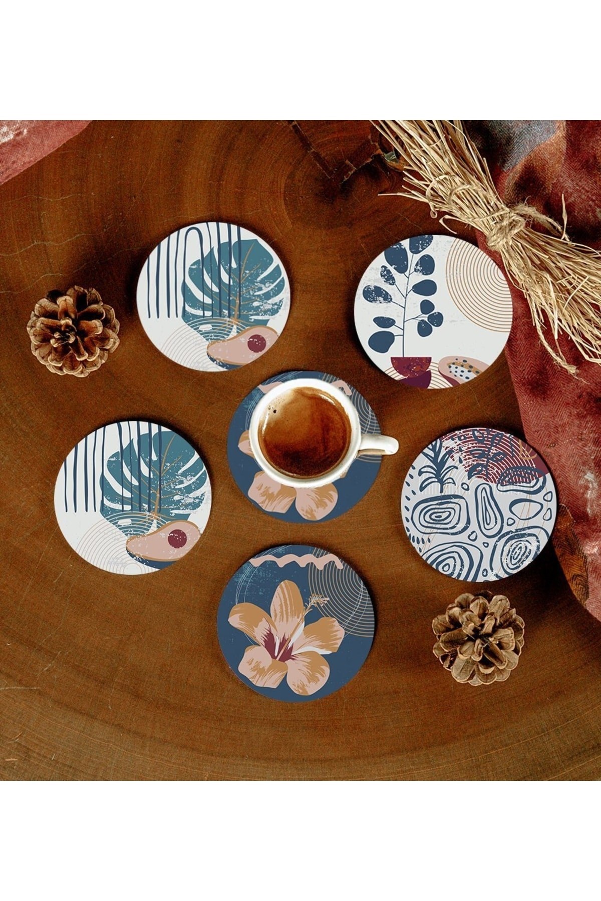 6 Adet Desenli Mdf Bardak Altlığı resmi