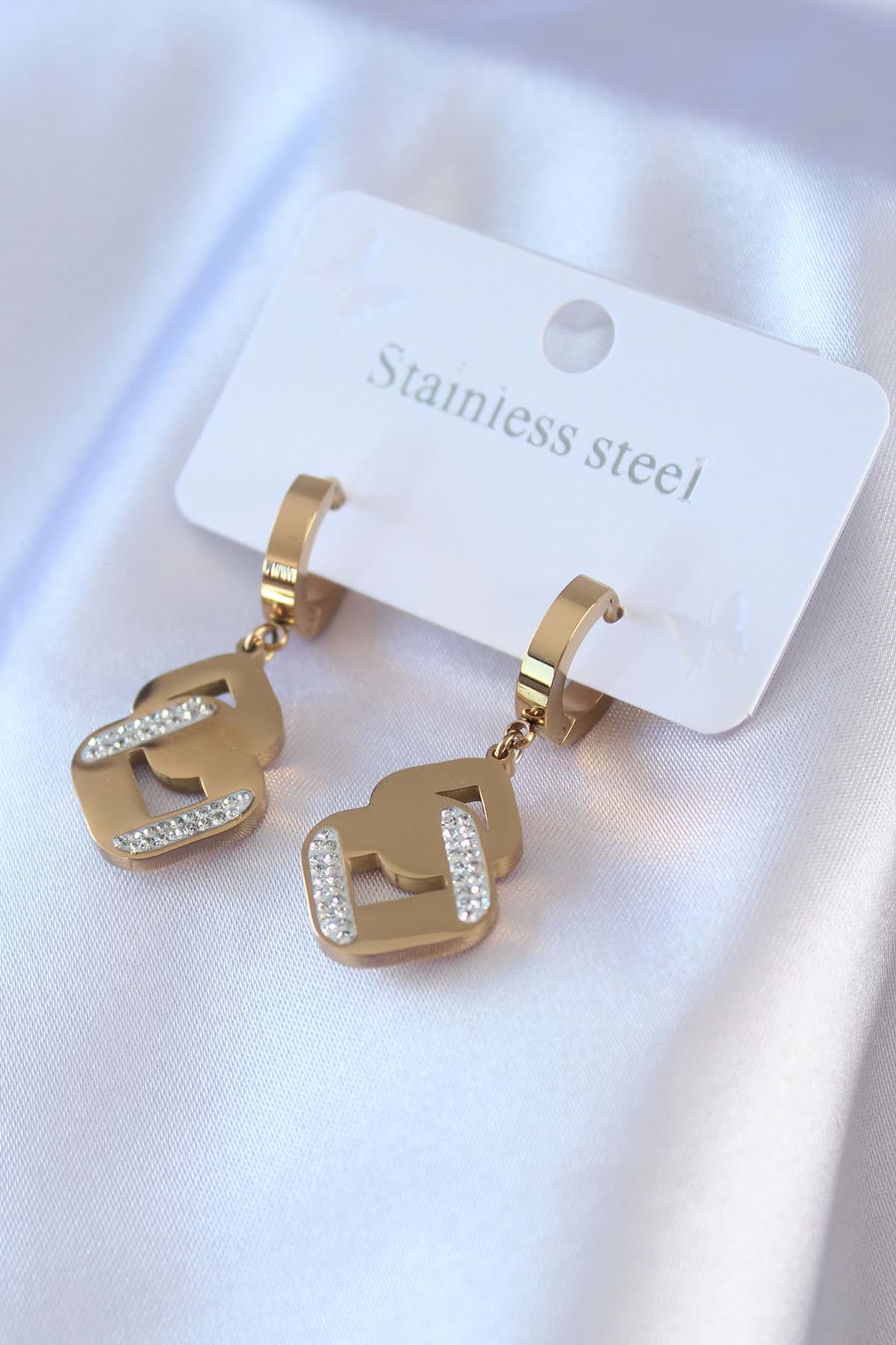 Picture of 316L Çelik Gold Renk Zirkon Taşlı Kadın Küpe - TJ-BKP7703