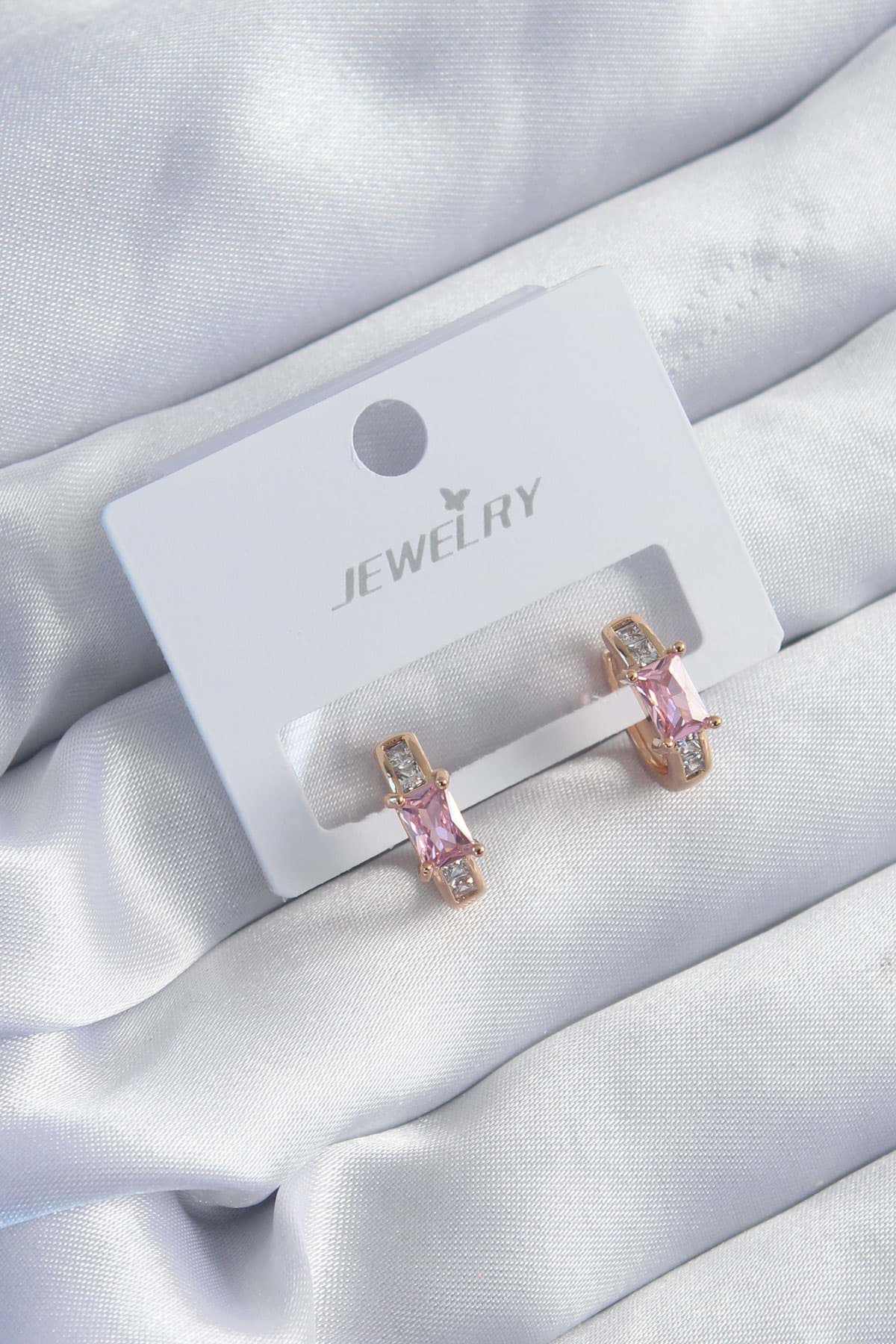 Pirinç Gold Renk Zirkon Taşlı Kadın Küpe - TJ-BKP8197 resmi