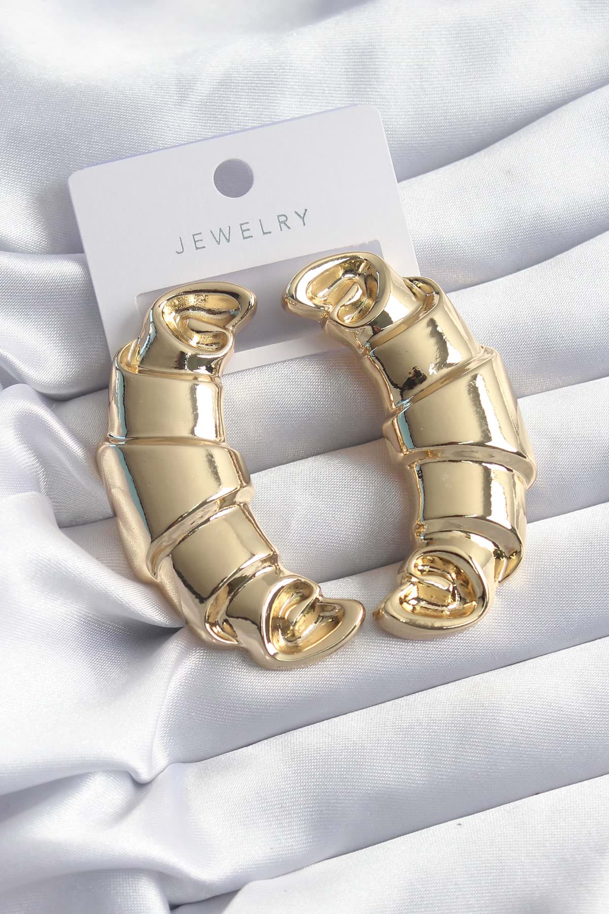 Pirinç Gold Renk Kruvasan Model Kadın Küpe - TJ-BKP8251 resmi