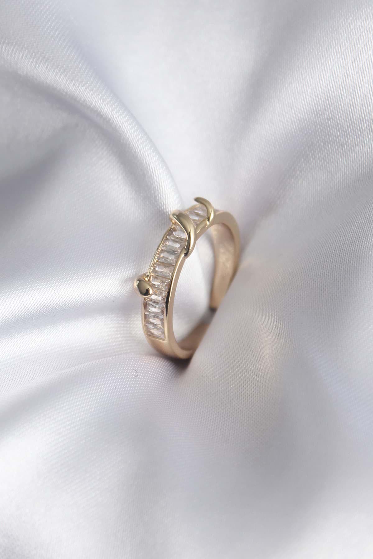 Pirinç Gold Renk Su Yolu Zirkon Taşlı Model Kadın Yüzük - TJ-BYK2915 resmi