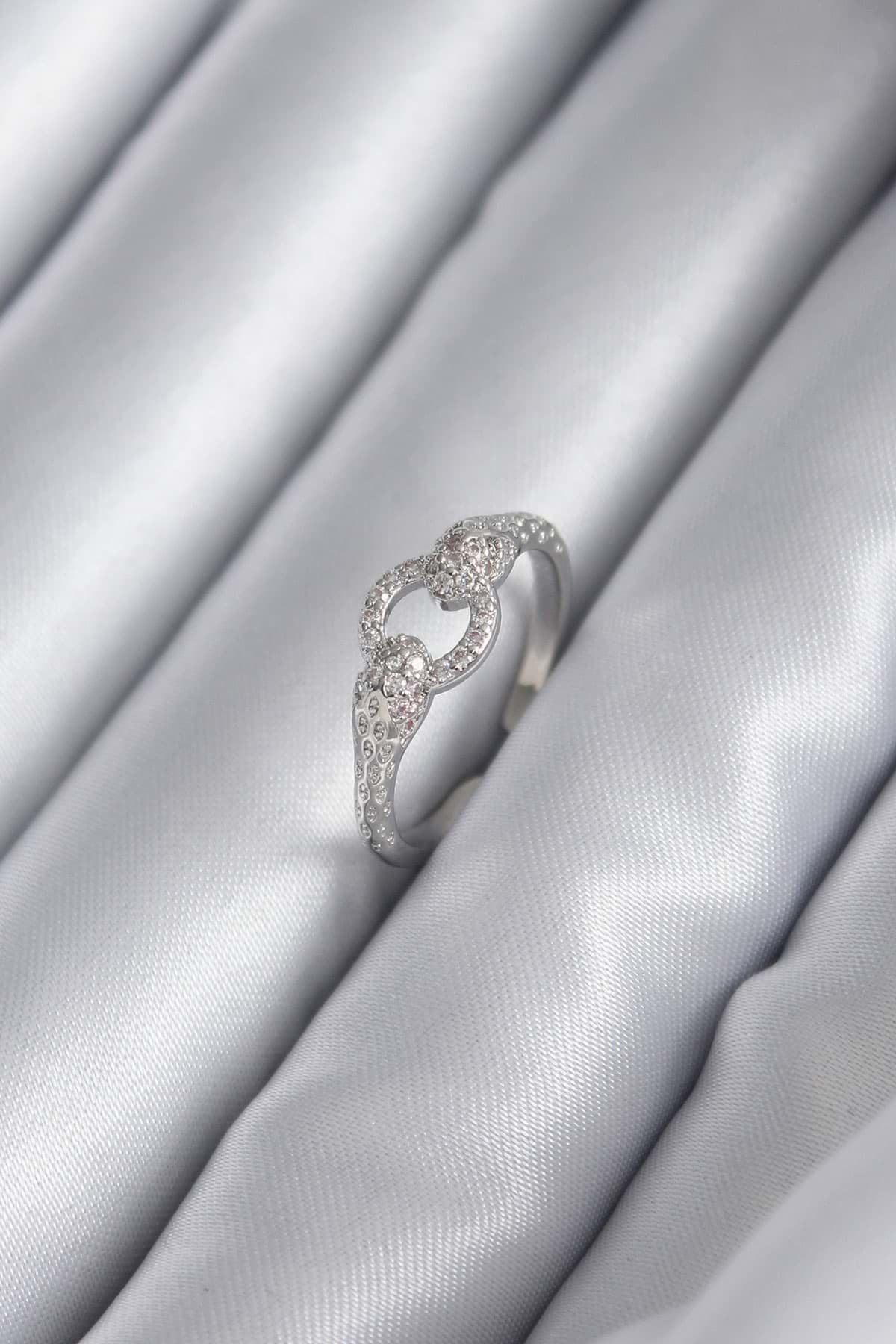 Pirinç Gümüş Renk Zirkon Taşlı Yılan Model Kadın Yüzük - TJ-BYK2922 resmi