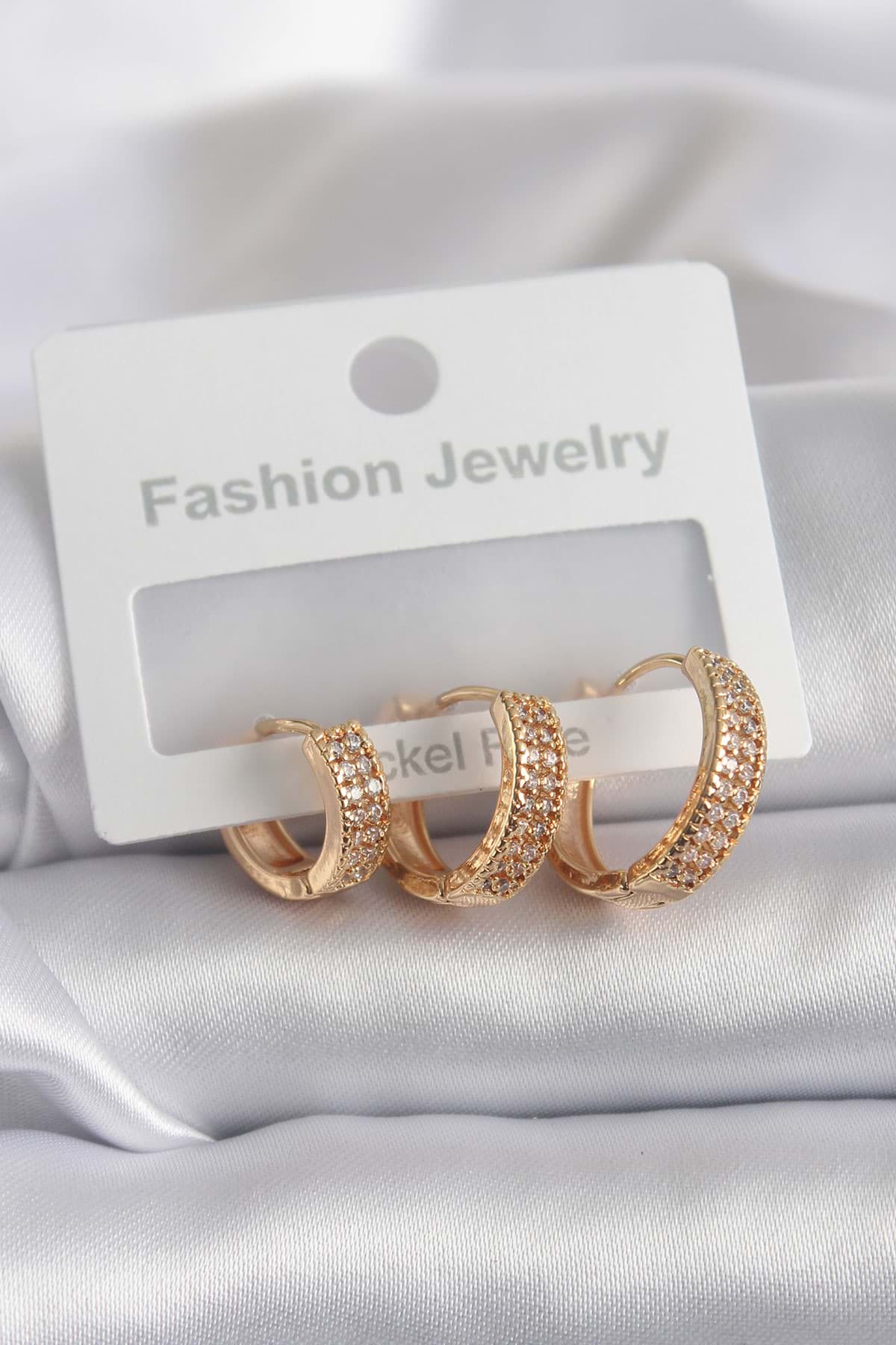 Pirinç Gold Renk Zirkon Taş Detay Kadın Küpe - TJ-BKP8292 resmi