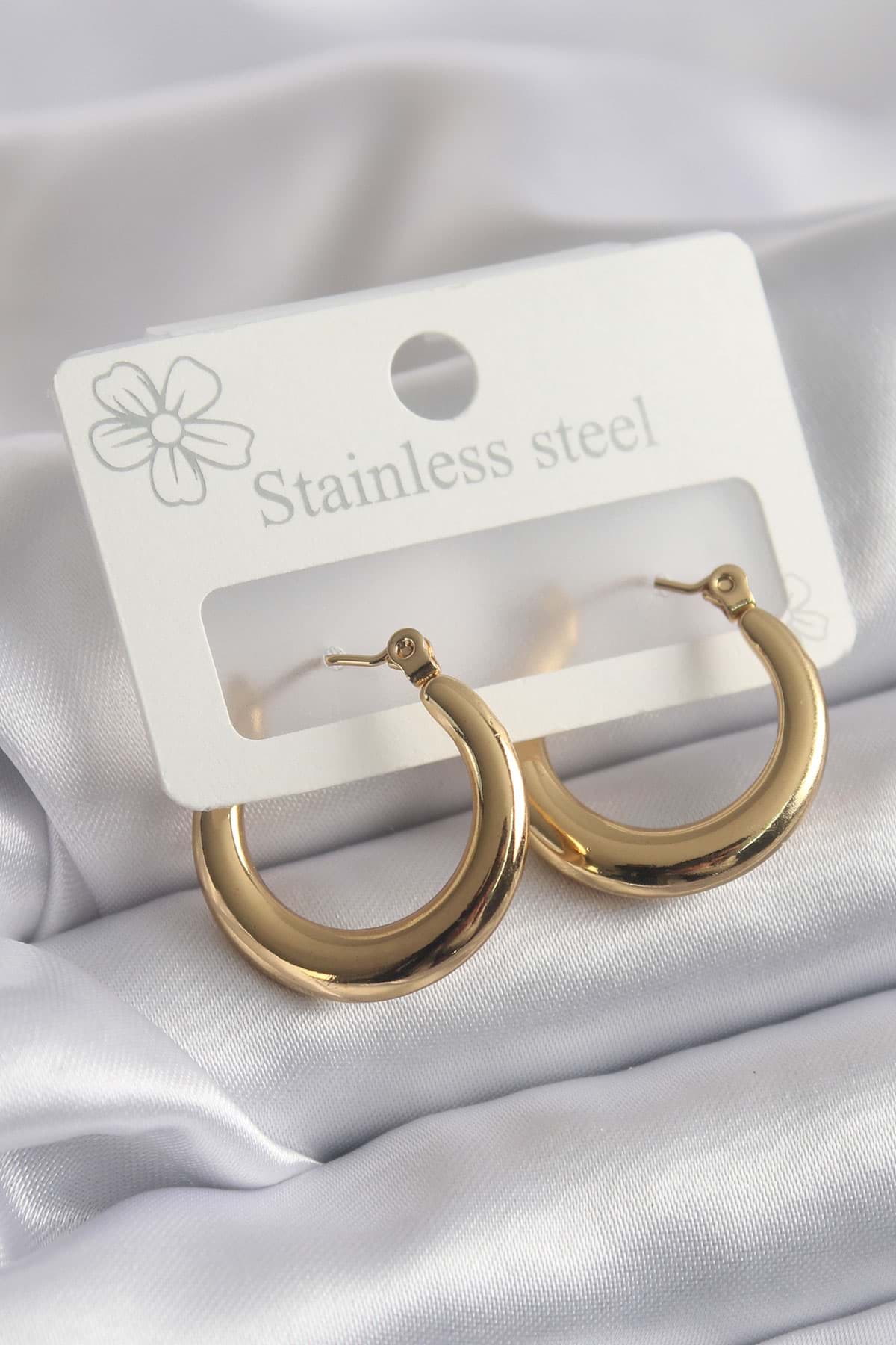 316L Çelik Gold Renk Halka Model Kadın Küpe - TJ-BKP8299 resmi