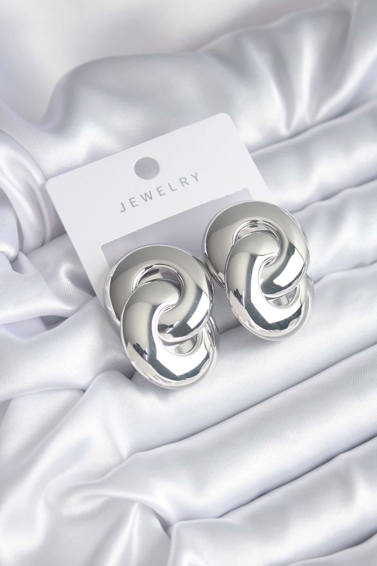 Gümüş Renk Halka Tasarım Pirinç Kadın Küpe - TJ-BKP8329 resmi